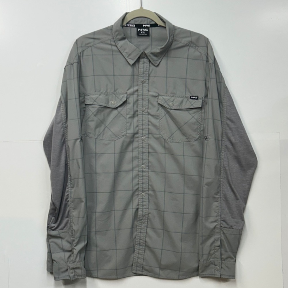 NRS Guide Wear Mens XXL Grey Grid Long Sleeve Snap Button Fishing Hiking Shirt